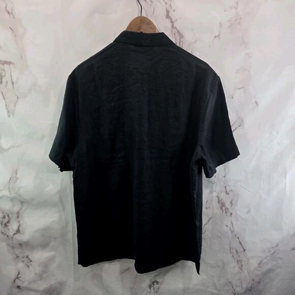 Everlane Shirt Mens Medium Black Linen Polo Short Sleeve Button Collared - Picture 5 of 11